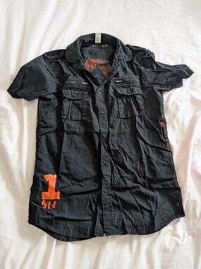 Diesel Black Graphic Short Sleeve Button Up Shirt